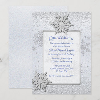 Snowflakes Winter Quinceañera Sweet 16 Invitation