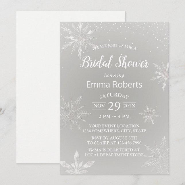Snowflakes Winter Wedding Bridal Shower Invitation (Front/Back)