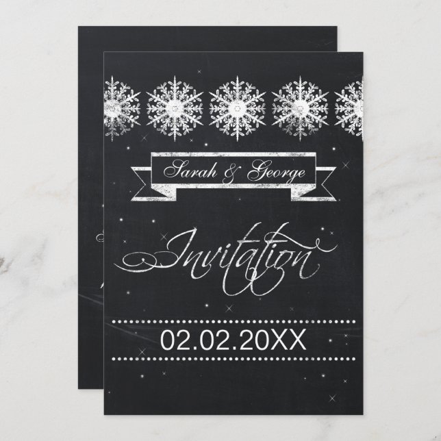snowflakes winter wedding invitation (Front/Back)