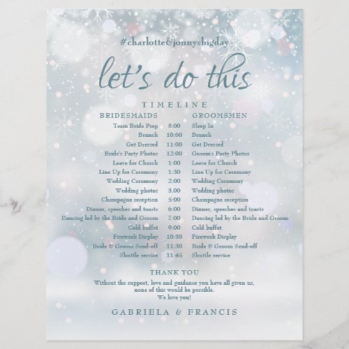 Snowflakes Winter Wedding Schedule Timeline