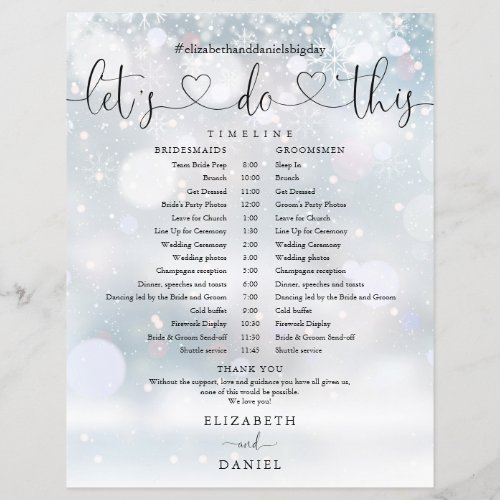 Snowflakes Winter Wedding Schedule Timeline