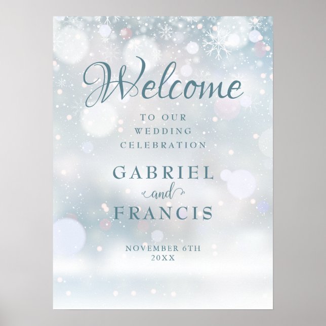 Snowflakes Winter Wedding Welcome Sign (Front)