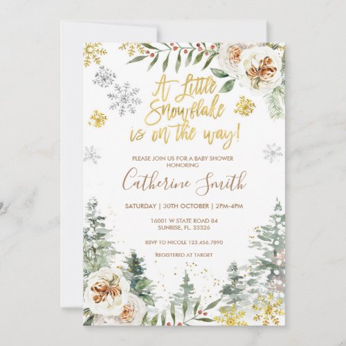 Snowflakes Winter White Floral  Baby Shower  Invitation