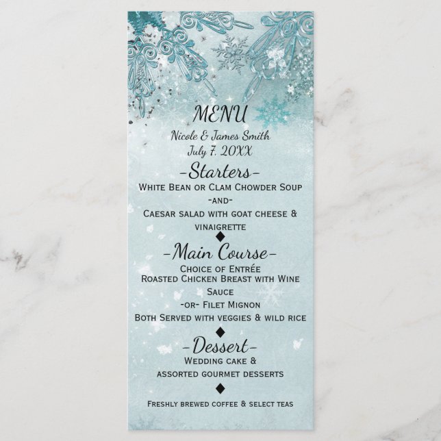 Snowflakes Winter Wonderland Holiday Sparkle Menu (Front)