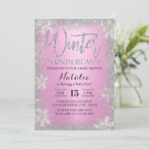 Snowflakes Winter Wonderland Pink Baby Shower Invitation