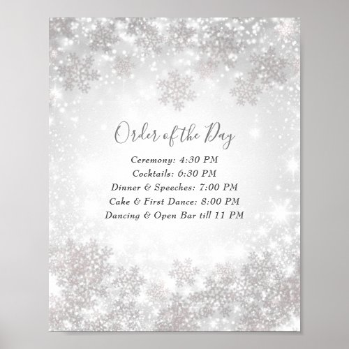 Snowflakes Winter Wonderland Wedding Order of Day  Poster