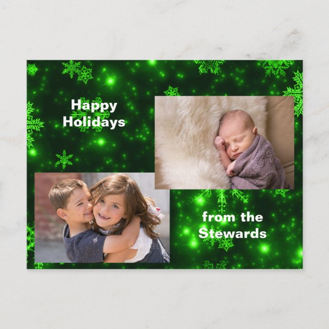 Snowflakes with Deep Green Holidays Photo Postcard (Front)