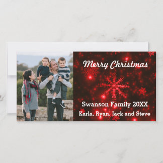 Snowflakes with Deep Red Background Photo Card