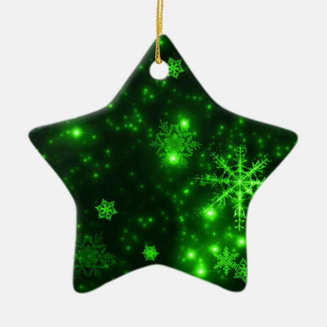 Snowflakes with Green Background Ceramic Ornament (Front)