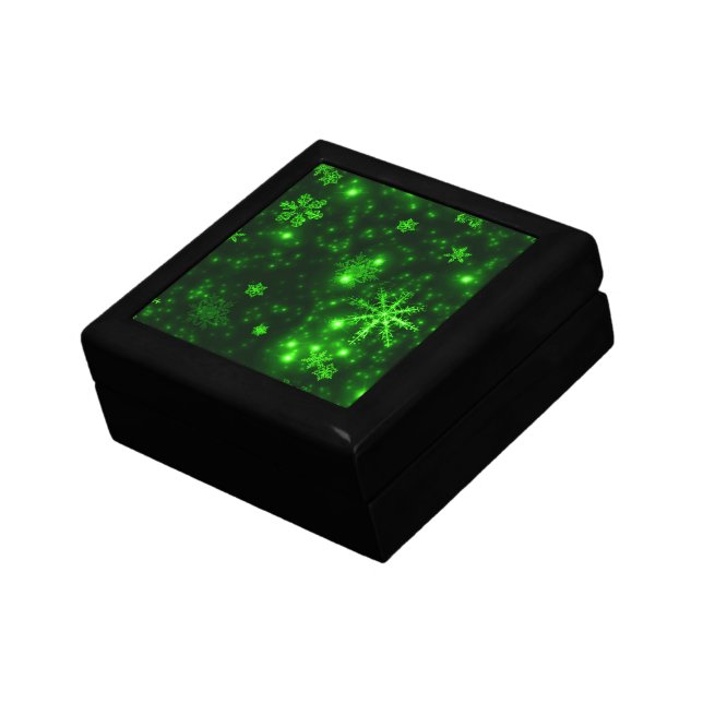 Snowflakes with Green Background Jewelry Box (Side)