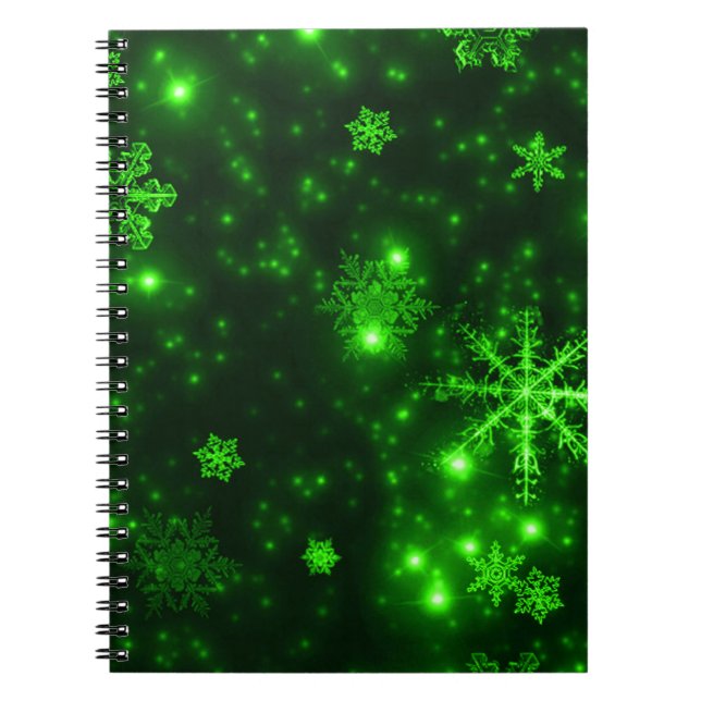 Snowflakes with Green Background Notebook (Front)