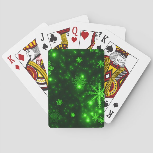 Snowflakes with Green Background Poker Cards (Back)
