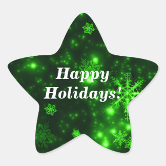 Snowflakes with Green Background Star Stickers