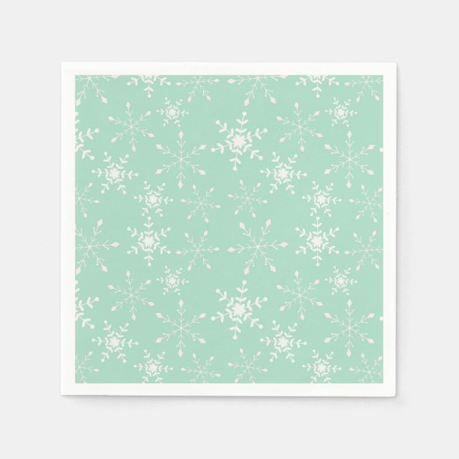Snowflakes with light green background napkins (Front)