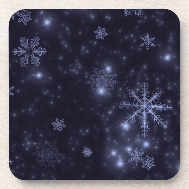 Snowflakes with Midnight Blue Background Coaster (Front)