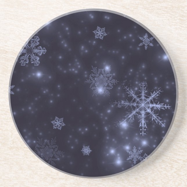 Snowflakes with Midnight Blue Background Drink Coaster (Front)