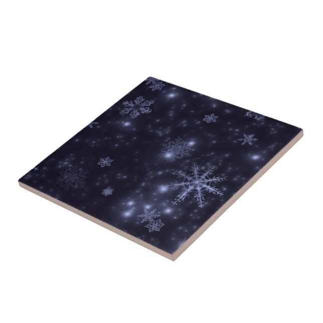 Snowflakes with Midnight Blue Background Tile (Side)