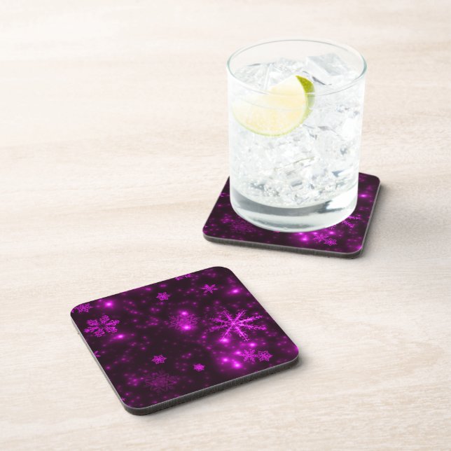 Snowflakes with Purple Background Beverage Coaster (Right Side)