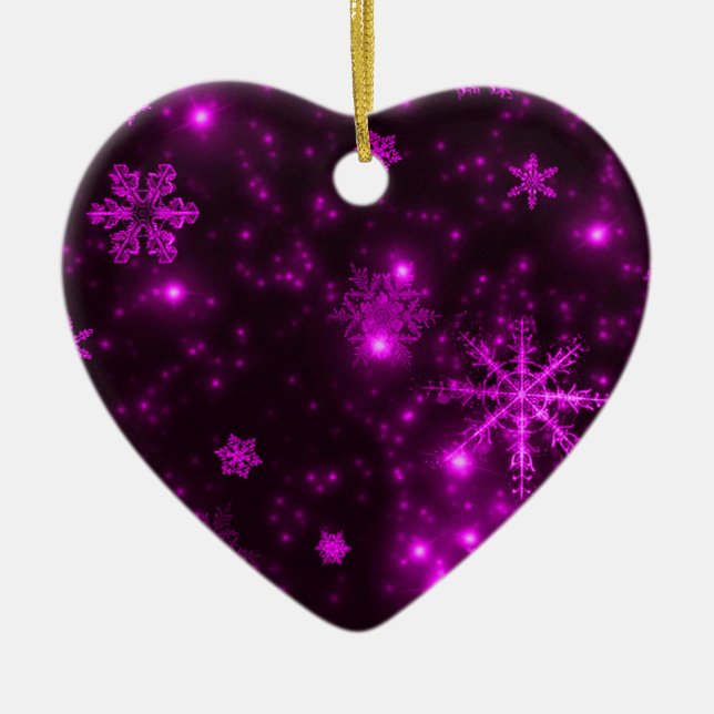 Snowflakes with Purple Background Ceramic Ornament (Front)
