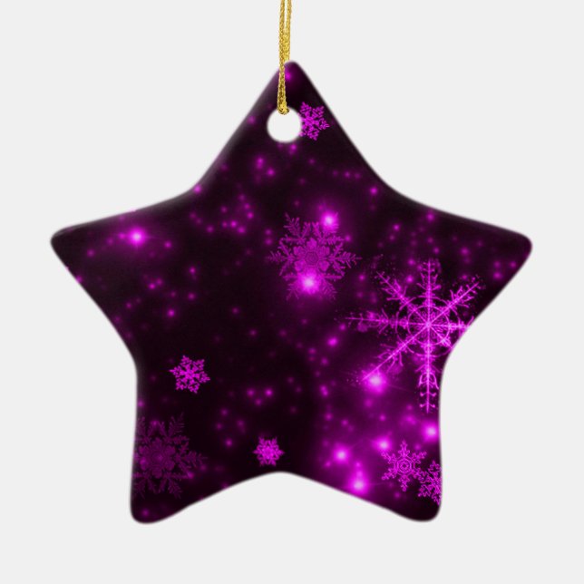 Snowflakes with Purple Background Ceramic Ornament (Front)