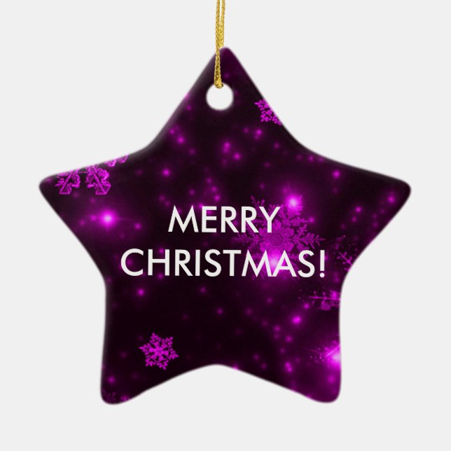 Snowflakes with Purple Background Ceramic Ornament (Front)