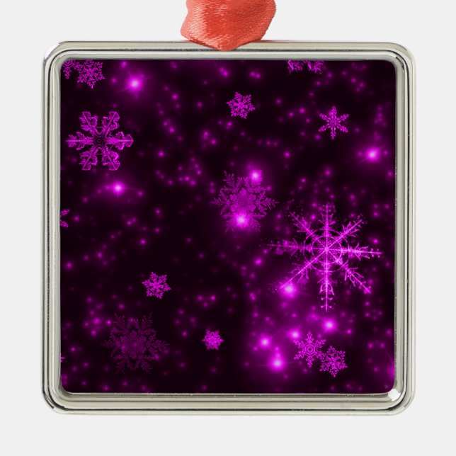 Snowflakes with Purple Background Metal Ornament (Front)