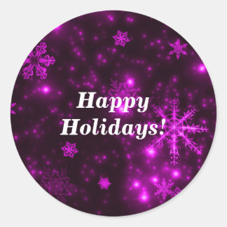 Snowflakes with Purple Background Round Stickers