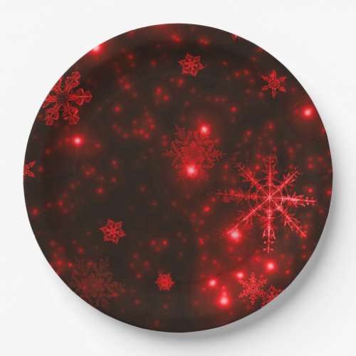 Snowflakes with Red Background Paper Plates