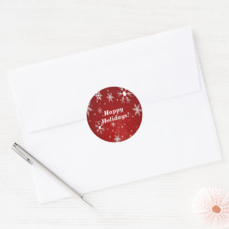 Snowflakes with Red Background Round Stickers