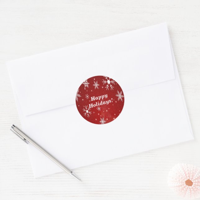 Snowflakes with Red Background Round Stickers (Envelope)