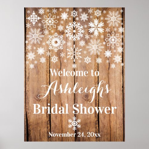 Snowflakes Wood Bridal Shower Welcome Poster