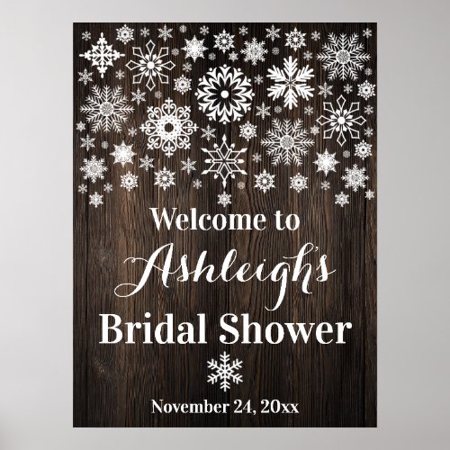 Snowflakes Wood Bridal Shower Welcome Poster