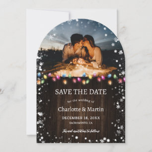 Snowflakes Wood Country Winter Photo Wedding Save The Date