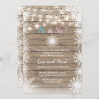 Snowflakes wood gender reveal invitation