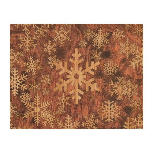 Snowflakes Wood Inlay Graphic Print Decor on a