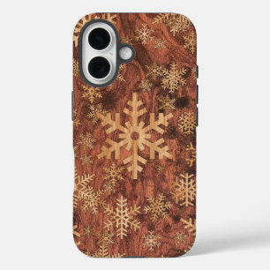 Snowflakes Wood Inlay Graphic Print Decor on a iPhone 16 Case