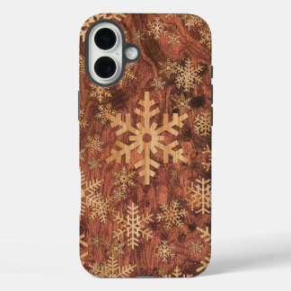 Snowflakes Wood Inlay Graphic Print Decor on a iPhone 16 Plus Case