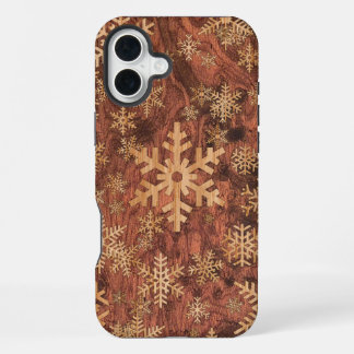 Snowflakes Wood Inlay Graphic Print Decor on a iPhone 16 Plus Case