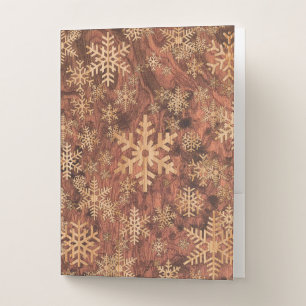 Snowflakes Wood Inlay Graphic Print Decor on a Pocket Folder