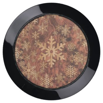 Snowflakes Wood Inlay Graphic Print Decor On A Usb Charging Station by TheUglySweaterShoppe at Zazzle