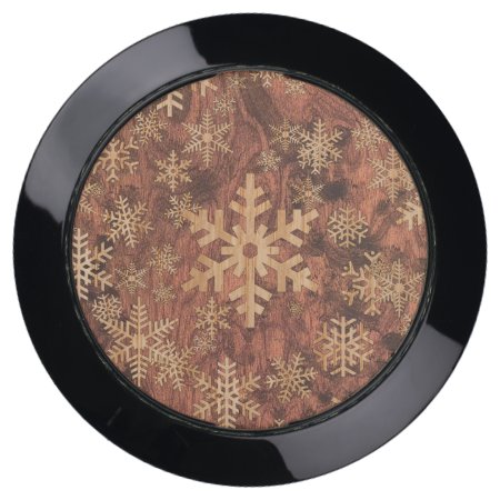 Snowflakes Wood Inlay Graphic Print Decor On A Usb Charging Station