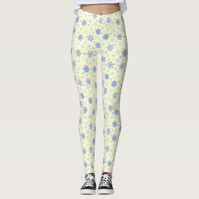Snowflakes Yellow Pastel Yellow Elegant Stylish Leggings (Front)