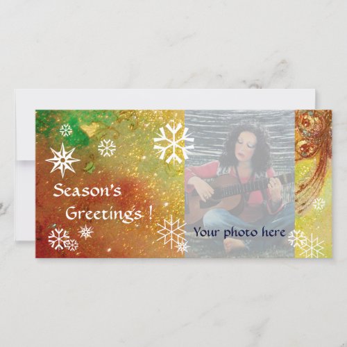 SNOWFLAKES yellowredbrowngreenwhite Holiday Card