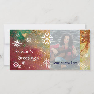 SNOWFLAKES ,yellow,red,brown,green,white Holiday Card
