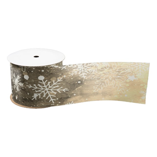 SnowflakesGold,Christmas  Satin Ribbon (Spool)