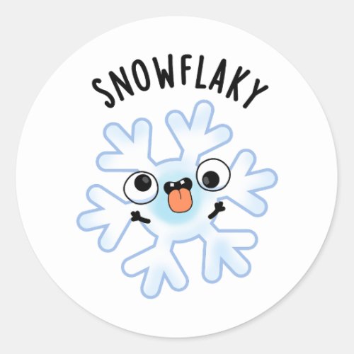 Snowflaky Funny Snow Flake Pun  Classic Round Sticker