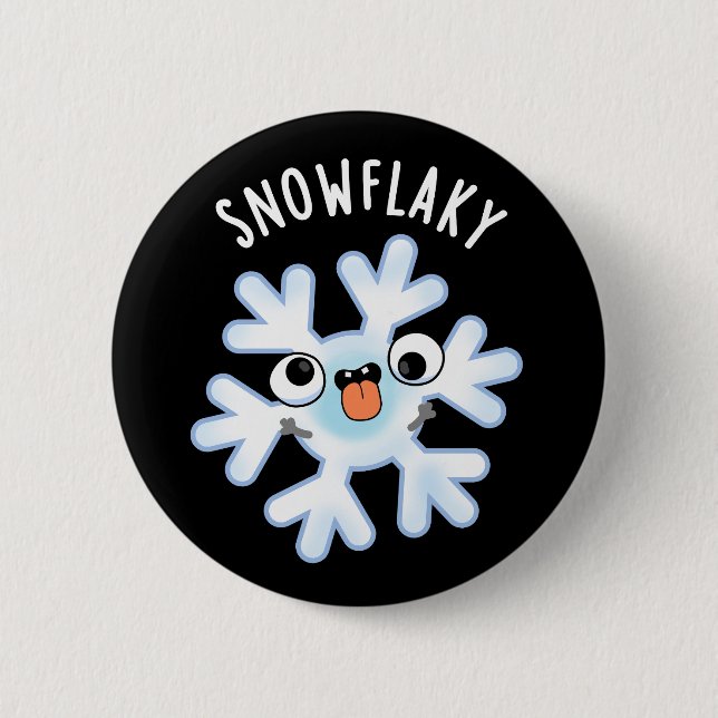 Snowflaky Funny Snow Flake Pun Dark BG Button (Front)
