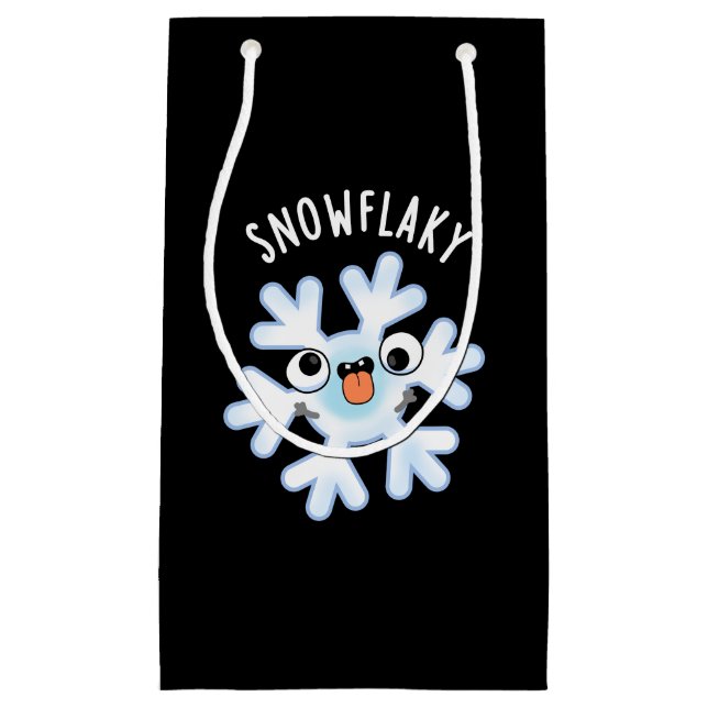 Snowflaky Funny Snow Flake Pun Dark BG Small Gift Bag (Front)