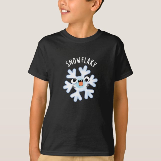 Snowflaky Funny Snow Flake Pun Dark BG T-Shirt (Front)