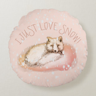 Snowfox, arctic fox round pillow